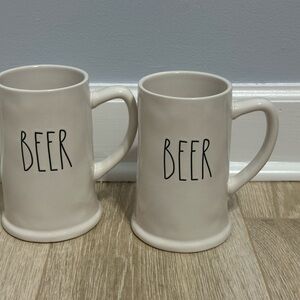 Rae Dunn ceramic “BEER” cups x2